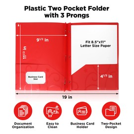 Darice 2-Pocket Plastic Folders - 24-Pack - Folder with Pockets, 3-Prong Colored File Folders Letter Size with Business Card Slot – Folders with Pockets and Prongs for Document Organization