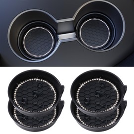 Amooca Car Cup Coaster Universal Non-Slip Cup Holders Bling Crystal Rhinestone Car Interior Accessories 4 Pack Black