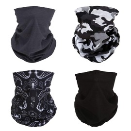 [SMEHCF] 4 Headband Bandana Balaclava Half Face Mask Shield Head Hair Scarf Neck Gaiter Hat Multipurpose Breathable Reusable Washable Camouflage Cashew Flower, Black, Grey