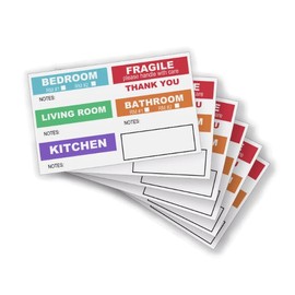 6 Colour Code House Moving Stickers 88x40mm Sheets for Cardboard Box Label Fragile 60 Labels