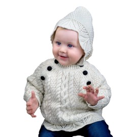 Aran Crafts Baby Traditional Irish Lace Stitch Hooded Sweater (HD4558-12/18-NAT)