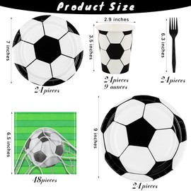 Durony - Juego de vajilla para fiesta de fútbol de 144 piezas, platos de papel, servilletas, tenedores, sirve 24 unidades, suministros para fiestas deportivas