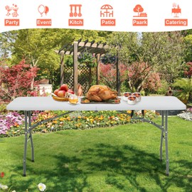 RROCOSIA 6Ft Plastic Folding Table, Indoor and Outdoor Use Portable Party Table, Banquet Dinning Desk with Lock, Handle -Plastic Folding Picnic Table Camping Table Office Desk, White