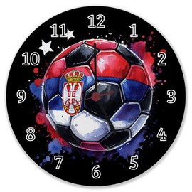 speecheese Football Serbia Flag Wall Clock Perfect Decoration for Football Fans Euro 2024 Serbia Wall Clock National Flag in Red and Blue Sporty Ball Design
