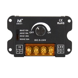 RGBZONE LED Dimmer, Frequency Adjustable, DC 5V/12V/24V 30A PWM Dimming Controller, Single Channel for 5050 3538 5630 Single Color Light Ribbon, Metal Shell LED Dimmer-No Light Flicker