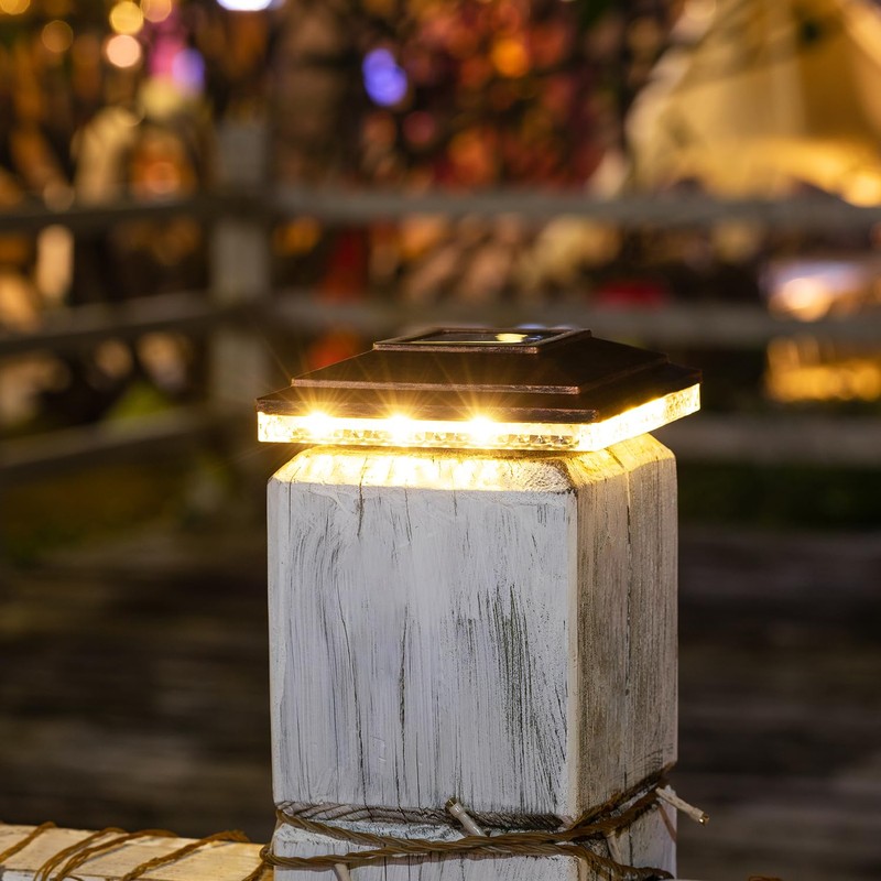 Solar Post Cap Lights,Outdoor Deck Fence Post Lights,Powerful Lithium Battery