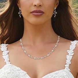 EleQueen Cubic Zirconia Gorgeous Leaf Vine Bridal Necklace Earrings Jewelry Sets for Brides Bridesmaids