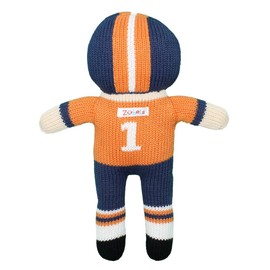 Zubels Baby Boys’ Hand-Knit Football Player Plush Toy, All-Natural Fibers, Eco-Friendly, (Orange & Navy, 7-Inch Rattle