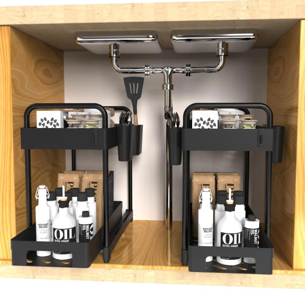 Botion 2 Pack Double-Layer Under Sink Organizer for Efficiently Utilizing