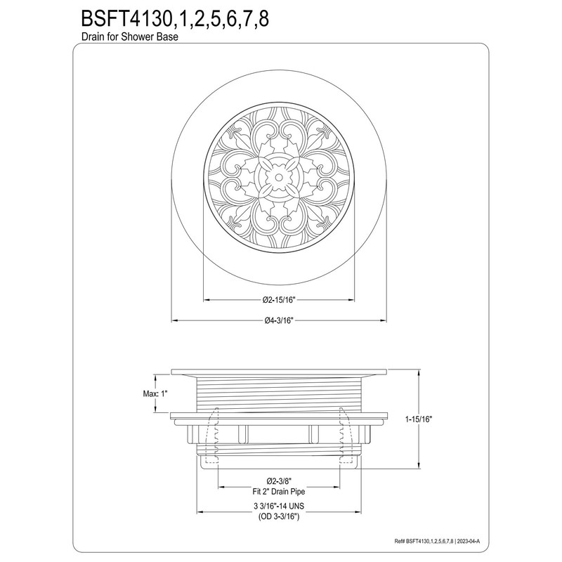 Kingston Brass BSFT4131 Watercourse 4-1/4" Round Brass Shower Base Drain,