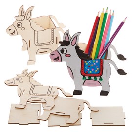 Baker Ross FX567 Donkey Wooden Pen Pot Kits - Pack of 3, Wood Craft Kits for Kids