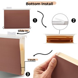 Y YOMA 6 Pack Extra Capacity Hanging File Folders Letter Size Removable Plastic Hanger Accordion Decorative Reinforced File Folder Cute Colored Expandable Folder with Adjustable Tabs, Mocha Color