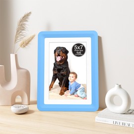 vilkok 5x7 Picture Frame or 4x6 with Mat, 5-Second Assembly, One-Click Stress Relief Tabletop Picture Frames, Anxiety Relief Gift & Home Office Decor, Come in 8 Curated Colors, 1 blue