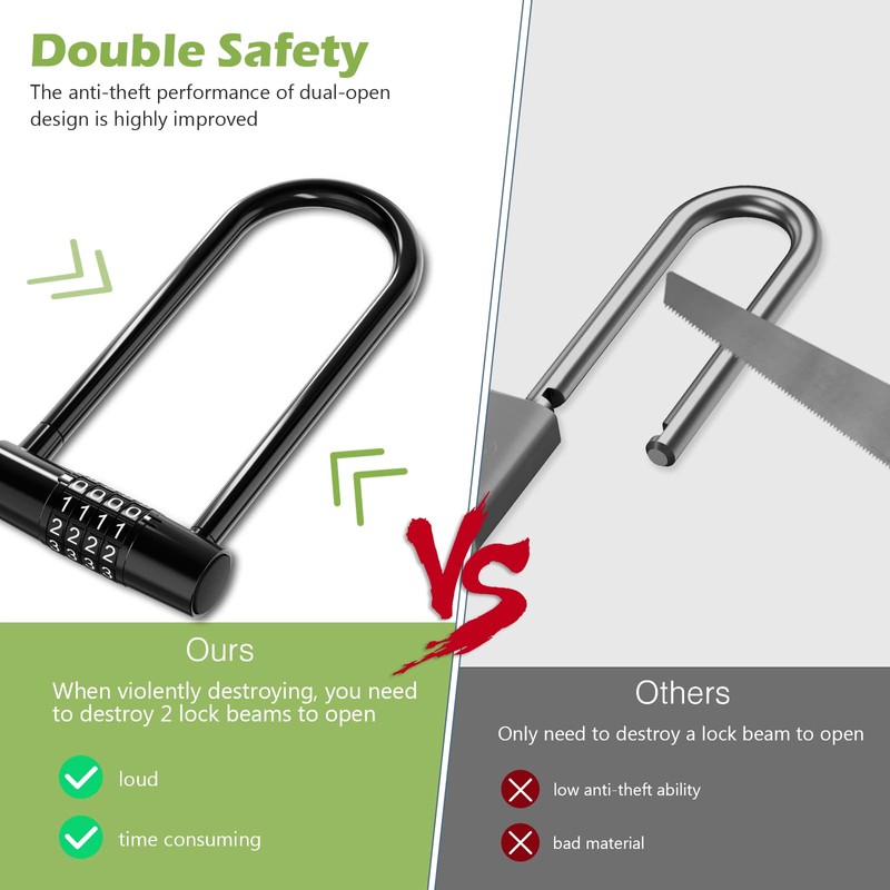 KeeKit 4 Digit Combination U-Padlock, 6.1 Inch Long Shackle Resettable