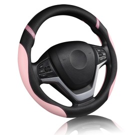 Cxtiy Pickup Truck Steering Wheel Cover – Sproty Fahsion Premium Leather Universal Non-Slip Steering Wheel Grip Set for Women Gril 15.5-16 Inch (Pink)
