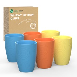Homienly Wheat Straw Cups Set of 6-12 OZ Reusable Plastic Cups Stackable Drinking Cups with Etched Pattern Unbreakable Cups for Kitchen Dishwasher Safe Cups Water Tumblers (Shoreline Color)