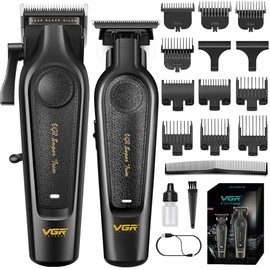 VGR 197 & 995 - Cortapelos profesional para hombres, juego de cortapelos inalámbrico y recortador con cuchillas de cerámica, cortadora de pelo profesional para hombre con 10 peines, luces indicadoras