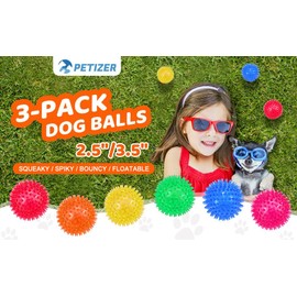 PETIZER 3 Pack Dog Squeaky Toys Chew Toys for Dogs Spiky Ball Throwing Toys for Puppy Rubber TPR Chew Toys for Boredom Teeth Cleaning for Small Medium Dogs
