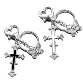 Meefisher Vintage Y2k Cross Butterfly Keychains for Girl Women, Aesthetic Accessories Cute Retro Punk Keyring key Chain Gift, 2 Pcs(white,black), Medium