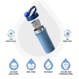 Ideus Shaker Bottle Perfect for Protein Shakes and Pre Workout Insulated Stainless Steel Leak Proof Protein Shaker Bottles for Protein Mixes, 24 oz (710 ml), Blue