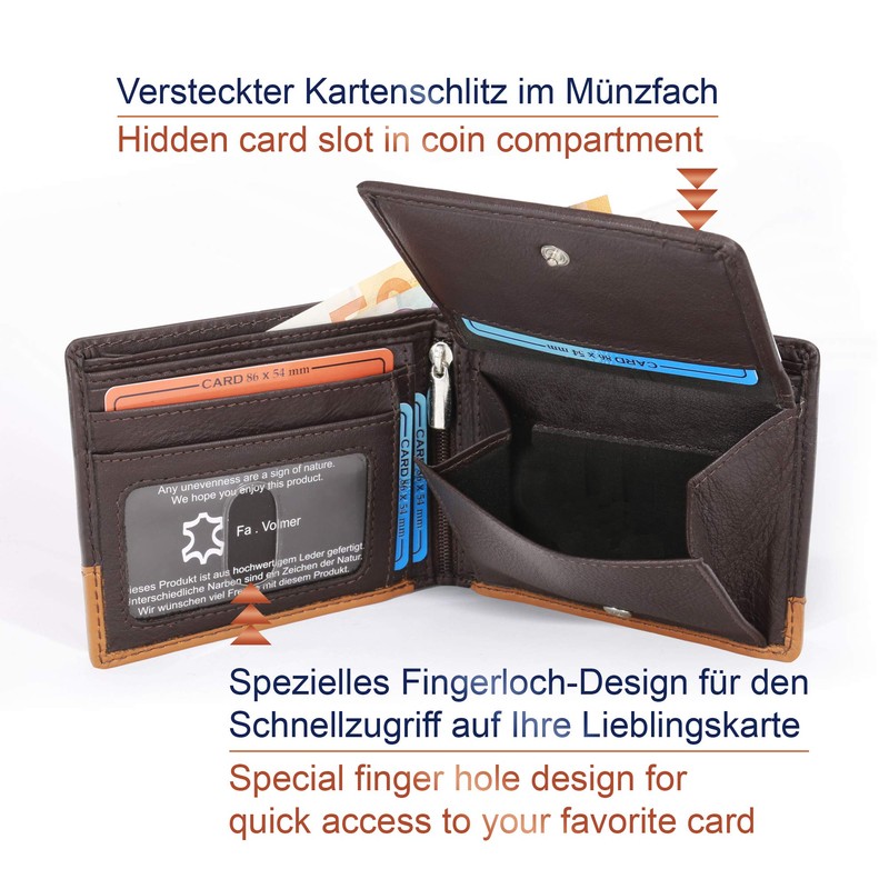 Fa.Volmer ® Manhattan Series #MW114 Genuine Leather Wallet Landscape Format
