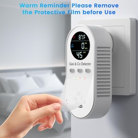 5 in 1 Carbon Monoxide Detectors Plug in with Temperature Humidity Sensor Built-in, CO Level Monitor Alarm with Clear LCD Display Sound & Light Warning for Home/Hotel(White)