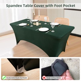 4 Pack Hunter Green Spandex Table Cloth for 6 Foot Rectangle Folding Tables, Fitted 6 ft Table Covers with Foot Pocket, Wrinkle Free Stretch Tablecloths for Craft Birthday Party Dinning Tables