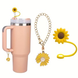 Cup Accessories Set,1 PCS 8mm Sunflower Cup Accessories Straw Cover,1 PCS Daisy Flower Pendant Accessories Water Cup Handle Accessories,Reusable for Dust Cap Drinking Straw Kitchen Accessories