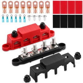 250 A 12 V Busbar 4 x M8 (5/16 Inch) Terminal Bolts DC Bus Bars Distribution Block with Cover, Negative & Positive High Performance Module BusBar Box for Car, Boat, Solar System (M10 Kit)