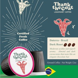 Thank the Goat Gourmet Coffee Pods, Freshly Roasted, Dark Roast Compatible with Keurig 2.0 K-Cup Brewers, From Daterra, Brazil, 24 Count