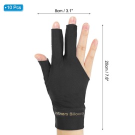 PATIKIL 10 x 3-Finger-Pool-Handschuhe, rechte und linke Hand, Billard-Handschuhe, Pool-Queue-Zubehör für Shooter Carom Pool Snooker Queue, Sport, Schwarz