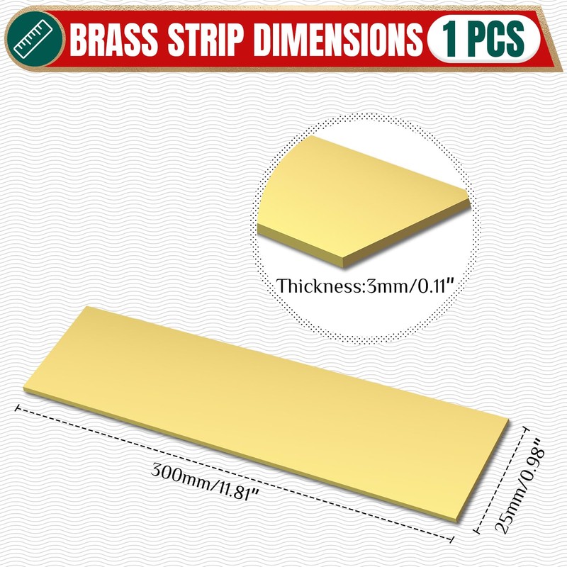 Uxney 1/8" x 1" x 12" Brass Bar Stock, 3x25x300mm