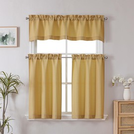 Chyhomenyc 2 Panels Gold Curtains 24 Inch Length Tier Curtains, Faux Linen Textured Small Cafe Curtains, Light Filtering Short Camper Curtains for RV Window Bathroom, 30x24 Inch, 2PCS