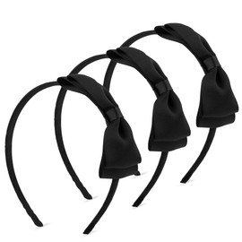 Dalababa 3 Pcs Black Hair Bows on Headbands Alice Bands, Elastic Plain Grosgrain Ribbon Hairbands, School Hair Accessories for Girls Kids Birthday Party Gift
