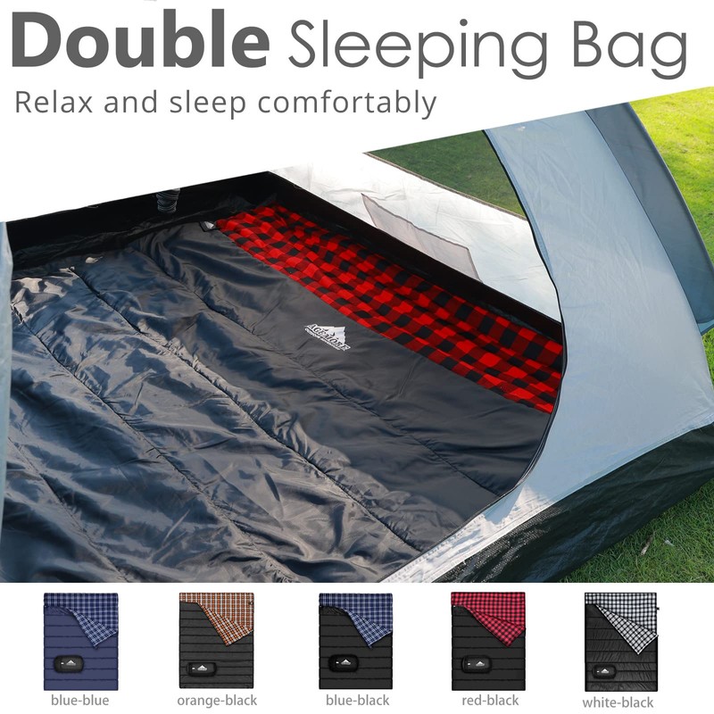 AGEMORE Cotton Flannel Double Sleeping Bag for Camping, Backpacking Or