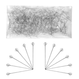 100Pcs Diamond Encrusted Crystal Flower Pins, 39mm Acrylic Diamante Head Floral Pins, Sparkly Clear Diamond Bouquet Pins, Rhinestone Boutonniere Straight Pins, Diamond Corsage Pins for Wedding Jewelry