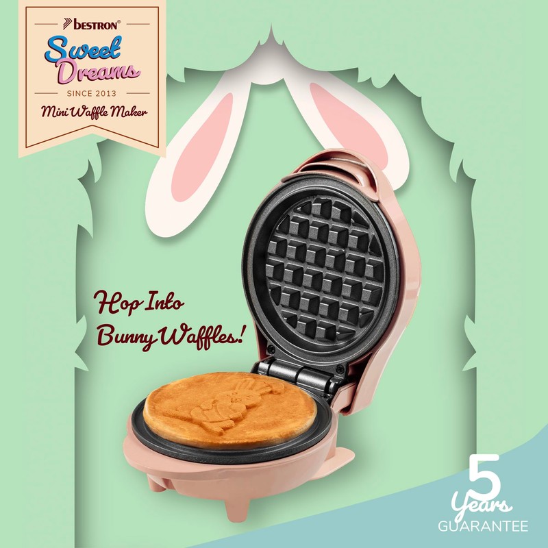 Bestron Mini Waffle Iron, Waffle Iron in Unique Easter Bunny