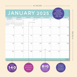 S&O Teal Magnetic Fridge Calendar from January 2025-June 2026 - Tear-Off Refrigerator Calendar to Track Events & Appointments - 18 Month Magnetic Calendar for Fridge for Easy Planning-8"x10" in.
