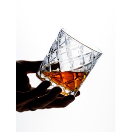 Amehla 12-ounce Lowball Double Old Fashioned Cocktail Glasses, Japanese Diamond Cut Designer Old Fashion Tumbler Glasses - Set of 2 (Lowball)