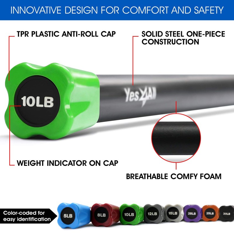 Yes4All Total Body Workout Weighted Pilates Bar, Body Bar For