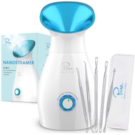 Pure Daily Care NanoSteamer Large 3-in-1 Nano Ionic Facial Steamer with Precise Temp Control - Humidifier - Unclogs Pores - Blackheads - Spa Quality - Bonus 5 Piece Stainless Steel Skin Kit (Teal)