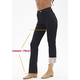 Yehopere Women's Fleece Lined Straight Flare Leg Winter Thermal Flannel Lined Jean Denim Trouser Pant