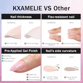 Uñas postizas cortas de almendra color rosa melocotón cromado, uñas postizas de gel suaves y brillantes con acabado UV brillante, 30 piezas de uñas po