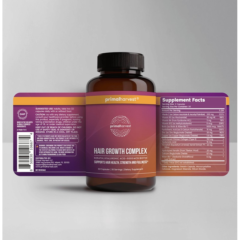 Primal Harvest Hair Growth Vitamins, Hair Growth for Women &