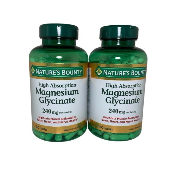 Nature’s Bounty Magnesium Glycinate 240 mg, 180 Capsules (2 Pack),