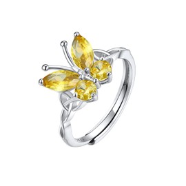 SILVERCUTE Womens Adjustable Butterfly Ring Sterling Silver Knuckle Rings November Yellow Topaz Birthstone Jewellery for Girls