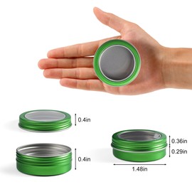 24 Pack 2 Ounce Screw Top Aluminum Tin Jar with Screw Clear Lid and Blank Labels, Refillable 60ml Metal Containers for Lip Balms, Candles, Salves, Spices, Crafts(Green)