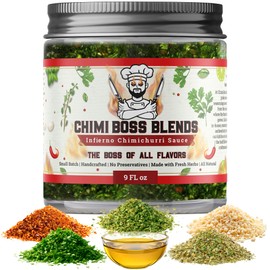 Chimi Boss Infierno Chimichurri Sauce, 9 fl oz – Spicy Argentinian Green Sauce with Fresh Parsley, Garlic, Oregano & Chili – All Natural Hot Herb Marinade – Made in USA