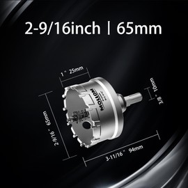 Mollom (65mm | 2-9/16'') Heavy Duty Carbide Hole Saw with 2 Pilot Drill Bits, Hole Cutter cuts Stainless Steel, mild Steel, Iron, Copper, Brass, Plastic