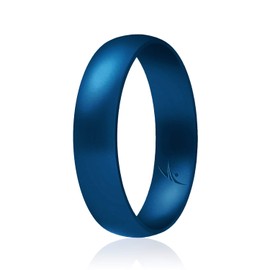ROQ Silicone Rubber Wedding Ring for Men & Women, Comfort Fit, Men & Women's Wedding Band, Breathable Rubber Engagement Band, 6mm Wide 2mm Thick, Dome Solid Thin, Single, Metal Blue, Size 11